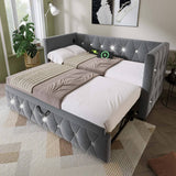 3ft Single Velvet Daybed with Trundle - Sofa Bed with USB & Type C Charging, Grey