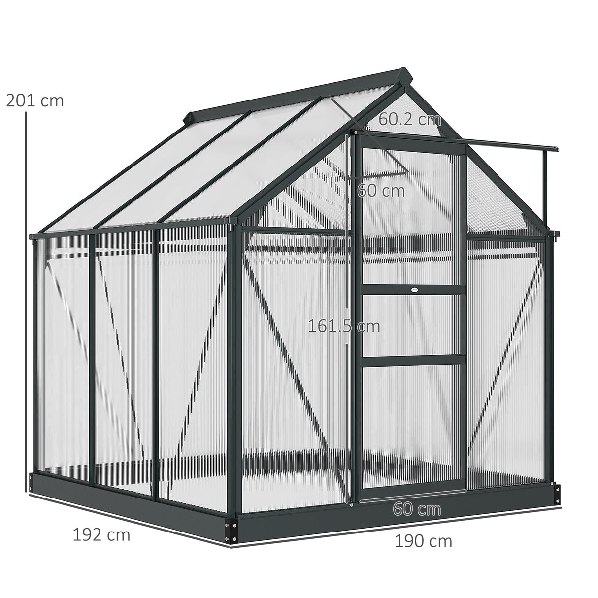 Polycarbonate Greenhouse 6x6ft, Walk-In with Slide Door & Window, Grey