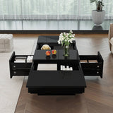 High Gloss Black Coffee Table with Storage - Push-to-Open Drawers, Modern Living Room Table