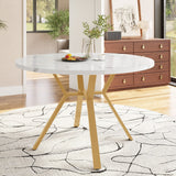 Dining table set (5-piece), modern simple round marble with gold-coloured metal table legs & 4 ergonomic velvet chairs, green