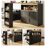 Modern Swivel Bar Table with 4 Drawers - 360-Degree Rotating Design with Open Shelves, Freestanding Dining Table