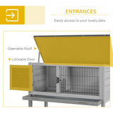 Wooden Guinea Pig Hutch, Small Animal Cage with Slide-out Tray and Openable Roof, Grey