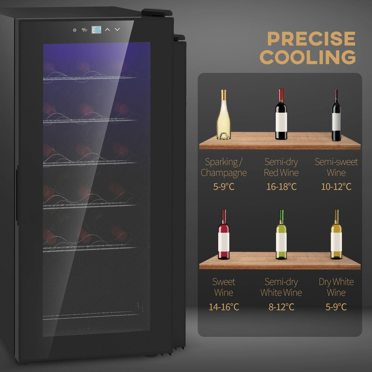 Wine Cooler, 50L 18 Bottle Freestanding with Glass Door, Black