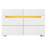 Sideboard Cabinet Dresser with 6 Drawers, RGB LED Storage, Cut-out Handles, White