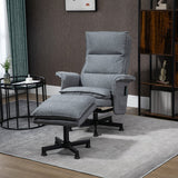 Swivel Recliner Chair and Footstool with Massage, Timer, Steel Base, Upholstered Grey