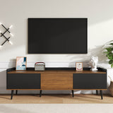 3-Door TV Cabinet – Black & Natural Wood Finish, Compact TV Stand for Living Room