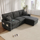 3-4 Seater Modern Sofa with Footstool - USB and Type-C Charging, Dark Grey