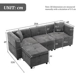 L-Shaped Corner Sofa - 80" Fabric Sectional Sofa with Removable Storage Ottoman & 2 Cushions, Grey