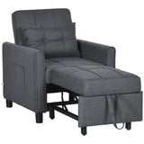 Chair Bed, Single Sofa Sleeper, Linen-Look Grey