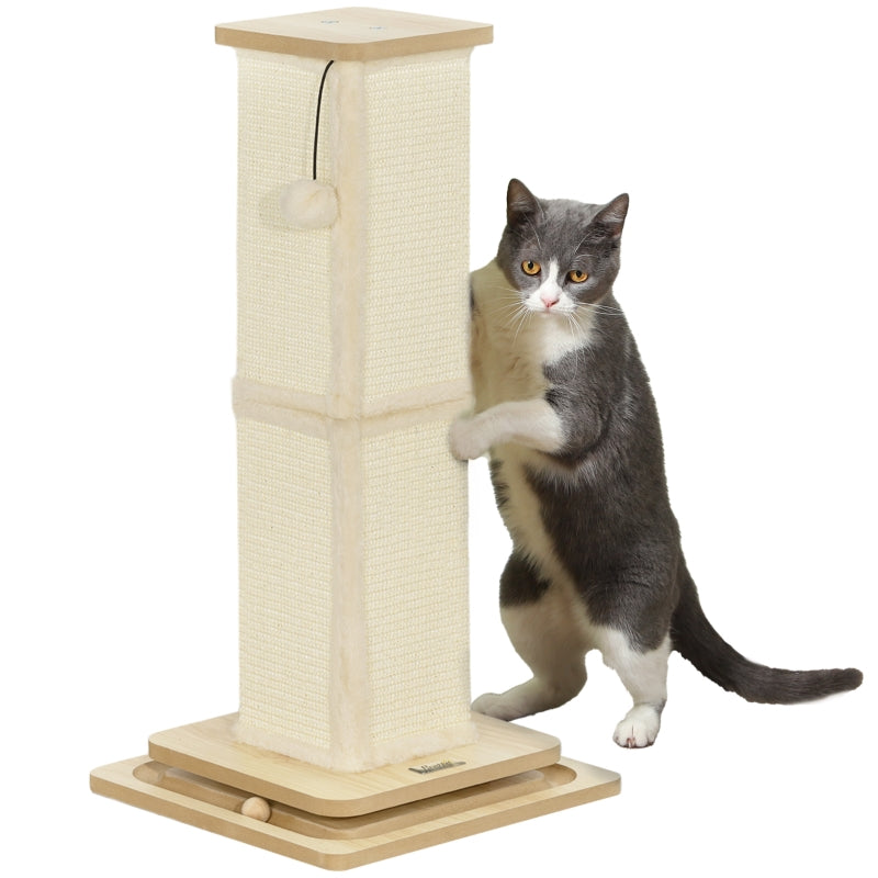 Cat Scratching Post 3-in-1, 67cm w/ Track Ball Toy, Oak Tone