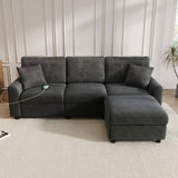 3-4 Seater Modern Sofa with Footstool - USB and Type-C Charging, Dark Grey