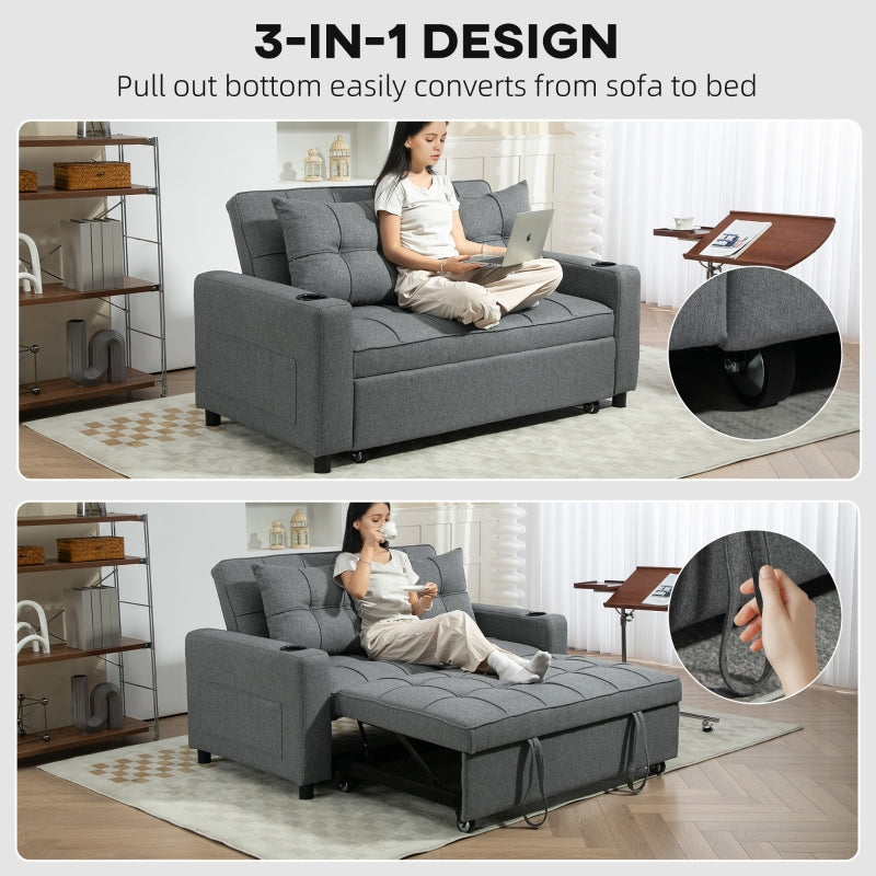 Two-Seater Pull-Out Sofa Bed - Charcoal Grey