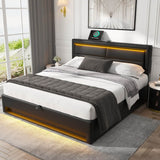 5ft King Size Upholstered LED Storage Bed - USB & Wireless Charging Bed Frame, Black