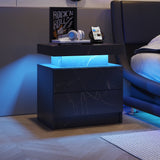 Nightstand with LED Bedside Table Cabinet Lights and 2 Drawers, Black Gold