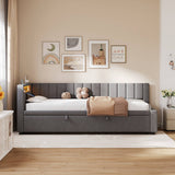 3ft Single Velvet Daybed with Trundle - Reversible Sofa Bed with RGB LED Lights and Charging Station, Grey