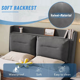 4ft6 Double Upholstered Storage Bed – Velvet Hydraulic Bed with End Drawers, Recessed LED Light Strips & Slatted Frame