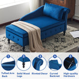 Velvet Chaise Lounge with Storage - Tufted Upholstered Sofa, Right Armrest, Blue