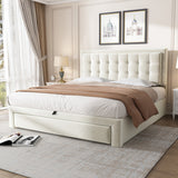 Upholstered Bed Double 4ft6 (135x190cm) with Storage, Slats & Headboard, Velvet Cream