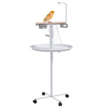 Bird Stand with Four Wheels, Perches, Stainless Steel Feed Bowls, Round Tray - White