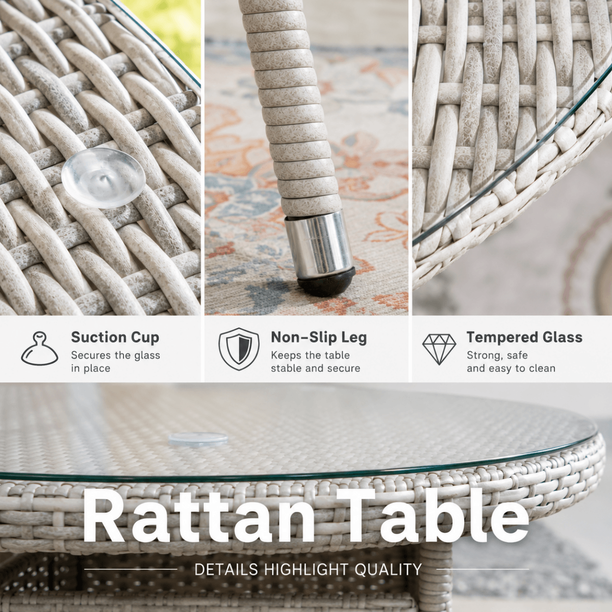 4 Seater Round Rattan Outdoor Dining Table - Garden Patio Dining Table