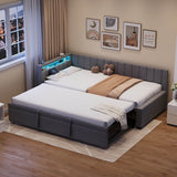 3ft Single Velvet Daybed with Trundle - Reversible Sofa Bed with RGB LED Lights and Charging Station, Grey