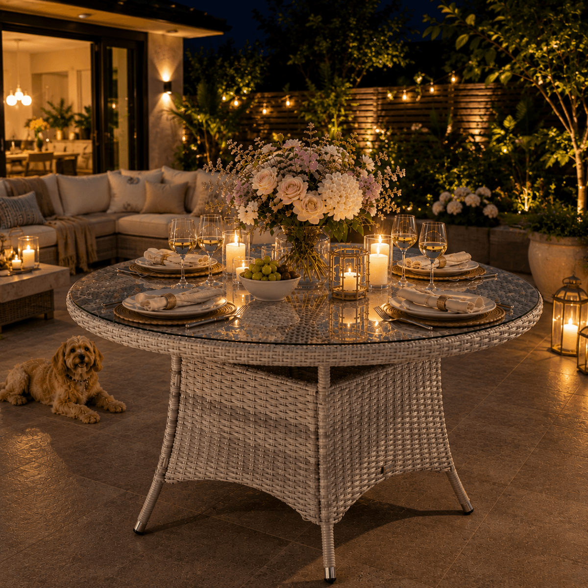 4 Seater Round Rattan Outdoor Dining Table - Garden Patio Dining Table