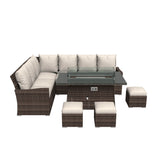 8-Seater Outdoor Corner Sofa Set with Rectangular Fire Pit Table and 3 Footstools - PAF-16591