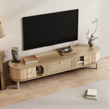 Rattan TV Cabinet with Solid Wood Doors - Natural Rustic Storage TV Stand
