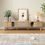 Rattan TV Cabinet with Solid Wood Doors - Natural Rustic Storage TV Stand