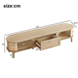 Rattan TV Cabinet with Solid Wood Doors - Natural Rustic Storage TV Stand