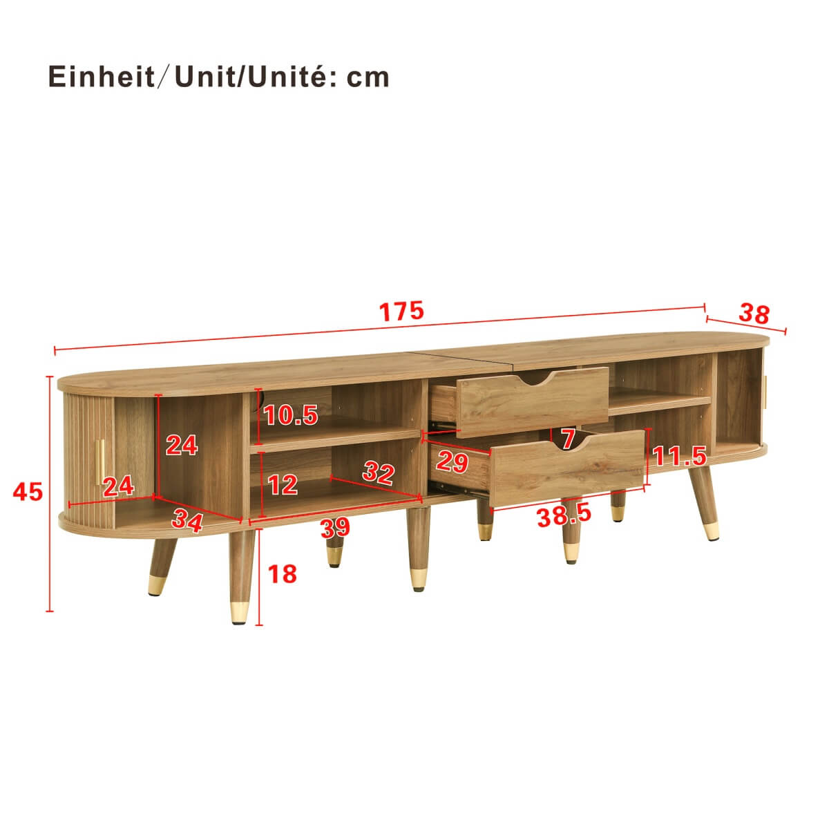 Modern TV Cabinet with Sliding Doors - Low TV Stand with Unique Design & Storage