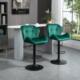 Bar Stools Set Of 2, Adjustable Height with Metal Frame Footrest, Velvet-Touch Green