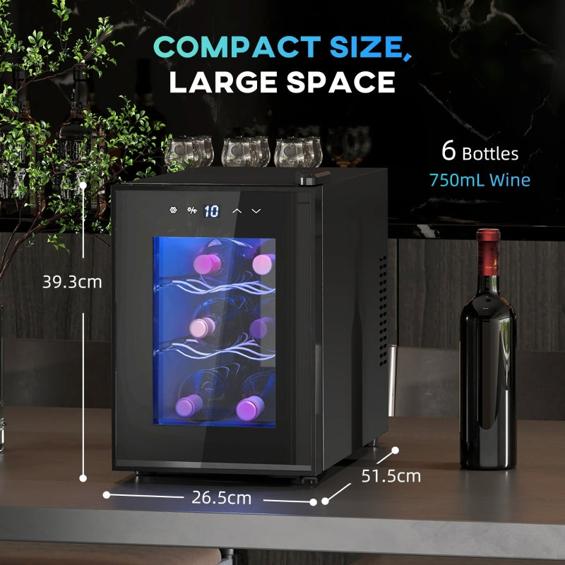 Six Bottle Countertop Wine Fridge with 8-18?? Temperature - Black