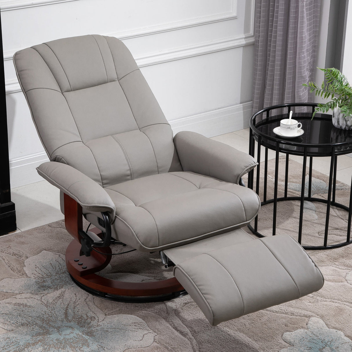 360?? Swivel Recliner Chair with Footstool, Manual Recliner Armchair, Faux Leather, Grey
