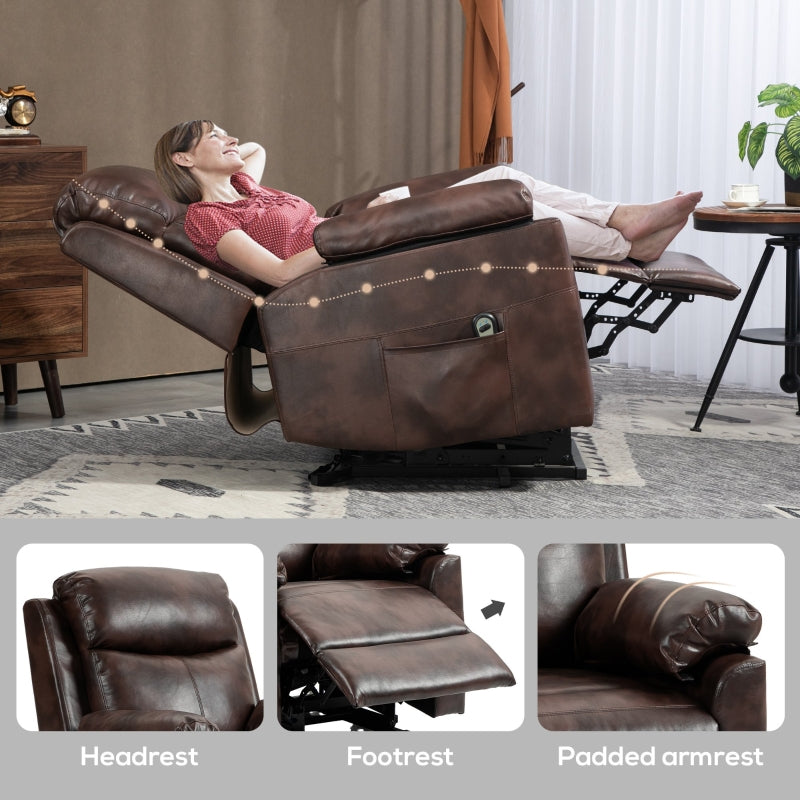 Faux Leather Electric Recliner Chair, 70?? Riser, Dark Brown