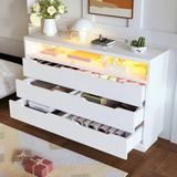 6 Drawer Chest of Drawers with RGB LED Lights - Modern Marble Effect Storage Cabinet with Shelves for Bedroom or Living Room, White