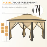 Pop Up Gazebo, 3.3 x 3.3m Double Roof Foldable with Zipped Mesh Sidewalls, Height Adjustable, Beige