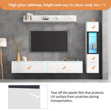 3-Piece White TV Wall Unit with LED Lights - High Gloss TV Stand, Display Cabinet and Wall Shelf for Living Room