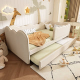 3ft Single Upholstered Daybed with Pull-Out Trundle - Linen Beige Bed