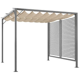 Metal Pergola 3 x 2.8m, Retractable Fabric Roof - Beige
