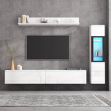 3-Piece White TV Wall Unit with LED Lights - High Gloss TV Stand, Display Cabinet and Wall Shelf for Living Room