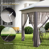 Garden Gazebo Hexagon Pop Up Tent Double Roof Instant Shelter with Netting, Beige