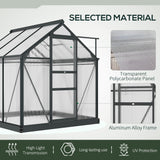 Polycarbonate Greenhouse 6x6ft, Walk-In with Slide Door & Window, Grey