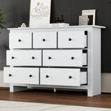 White Sideboard with 7 Drawers - Storage Cabinet for Living Room & Kitchen