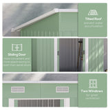 7 x 4ft Outdoor Garden Metal Storage Shed, Tool Storage Box, Light Green