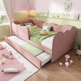 3ft Single Velvet Daybed with Pull-Out Trundle - Pink Upholstered Bed