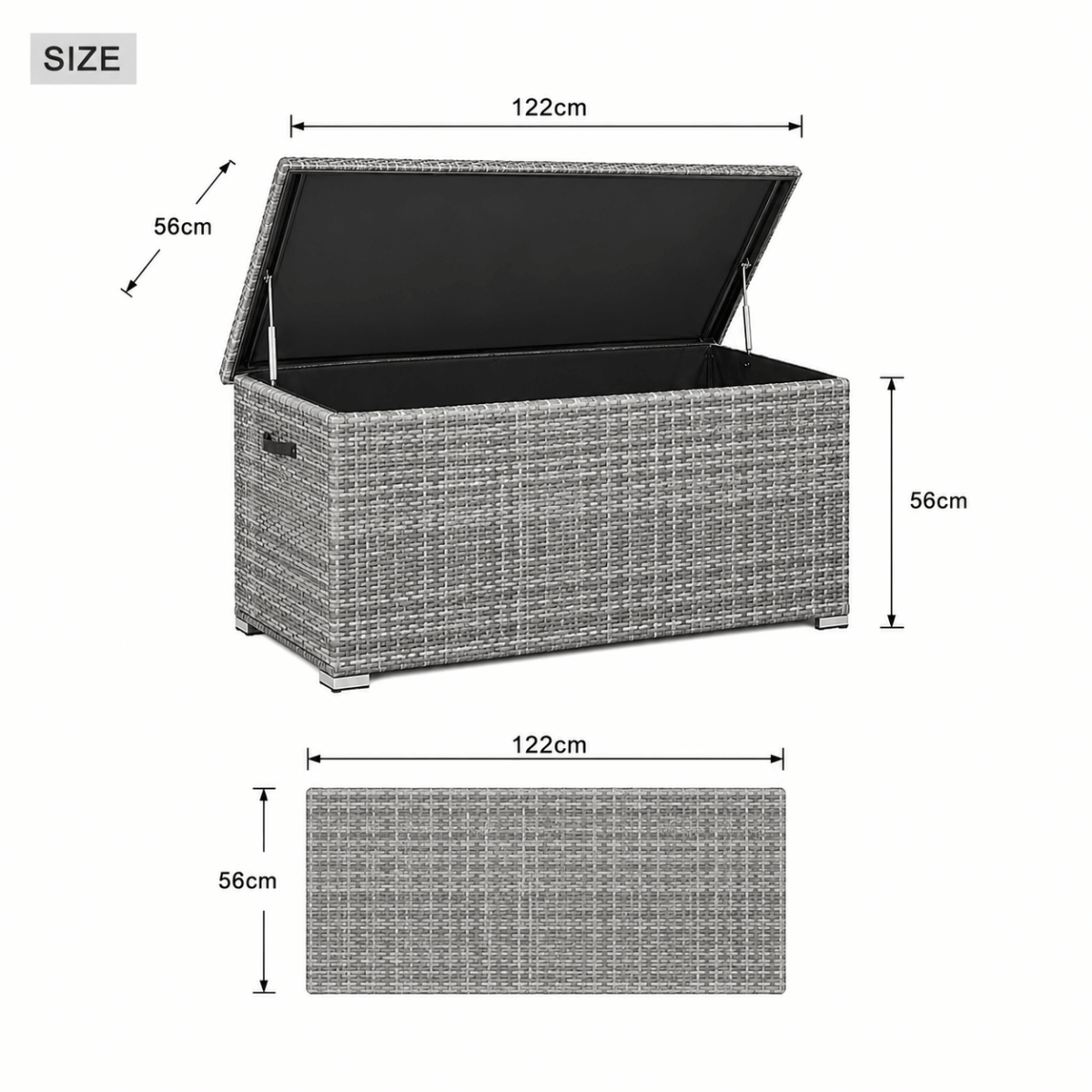 Small Outdoor Rattan Storage Box - Weather-Resistant Garden Storage Chest, Grey