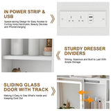 Small Makeup Vanity Desk with Mirror - Adjustable LED Lights, Power Socket, Hair Dryer Holder, Storage Rack & Padded Stool, White