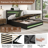 5ft King Ottoman Bed with LED Headboard - PU Upholstered Bed with Hydraulic Storage and USB & Type-C Charging