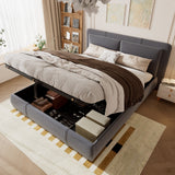 Upholstered Bed, Hydraulic Storage Function, 4ft6 Double 135x190cm, Removable Headboard, Velvet + Plywood, Grey